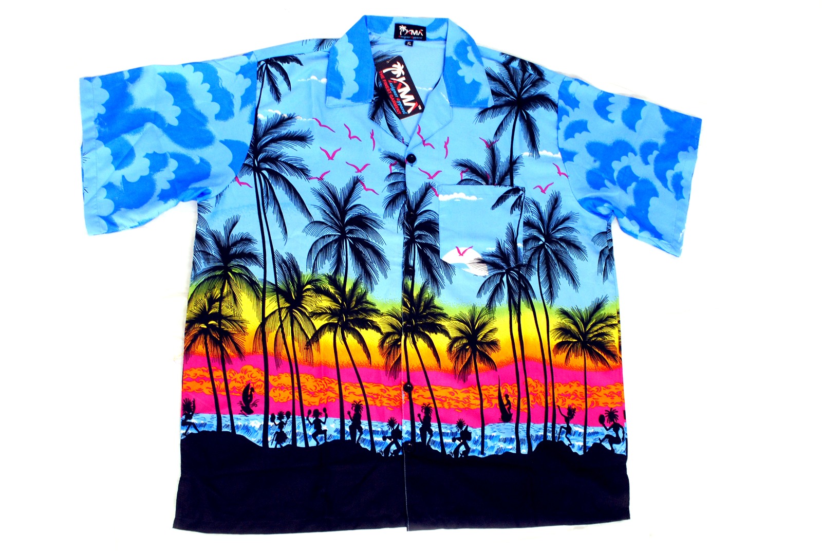 Light Blue Palm Tree Sunset Hawaiian Men Shirt